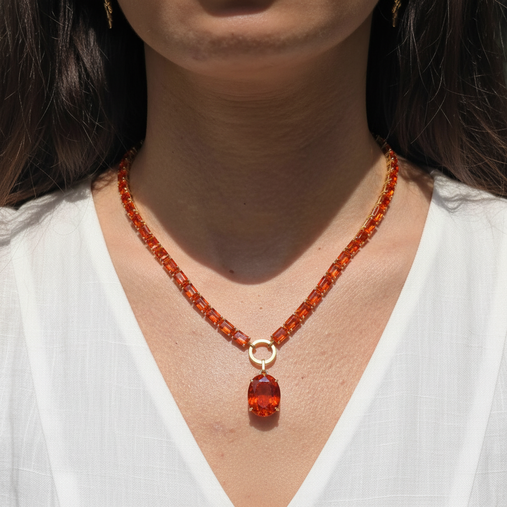 Nexus Tennis Necklace – Orange Padparadscha Sapphire