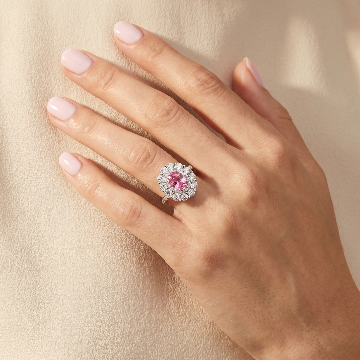 Velara Double Halo Ring – Light Pink Sapphire