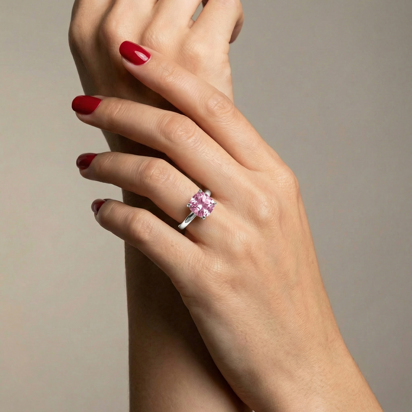 Aria Cushion Solitaire Ring – Light Pink Sapphire