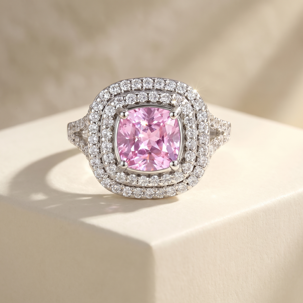 Aria Double Halo Ring – Light Pink Sapphire