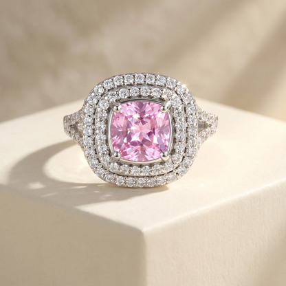 Aria Double Halo Ring – Light Pink Sapphire