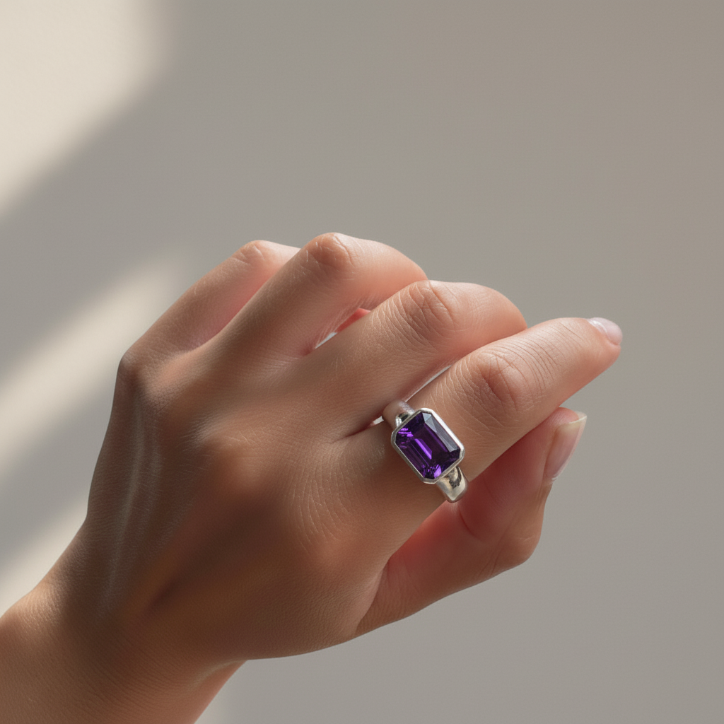 Nexus Lateral Solitaire Ring – Purple Sapphire