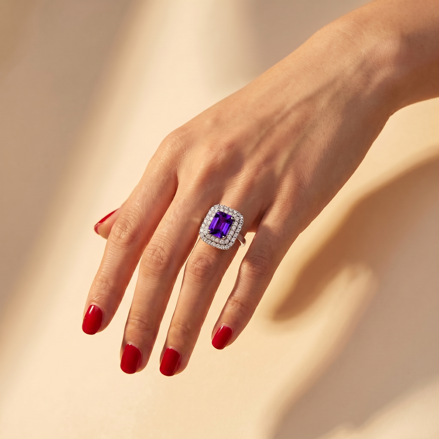 Nexus Double Halo Ring – Purple Sapphire