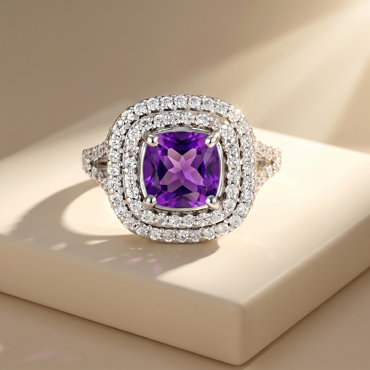 Aria Double Halo Ring – Purple Sapphire