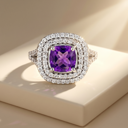 Aria Double Halo Ring – Purple Sapphire