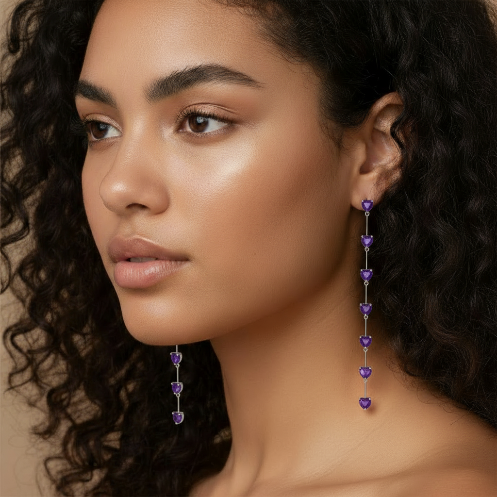 Amore Long Drop Earrings – Purple Amethyst