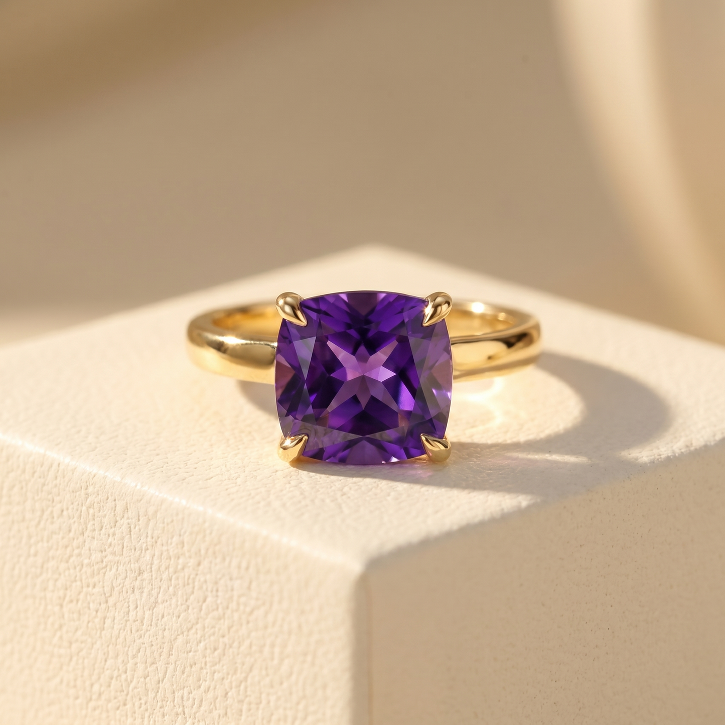 Aria Cushion Solitaire Ring – Purple Sapphire