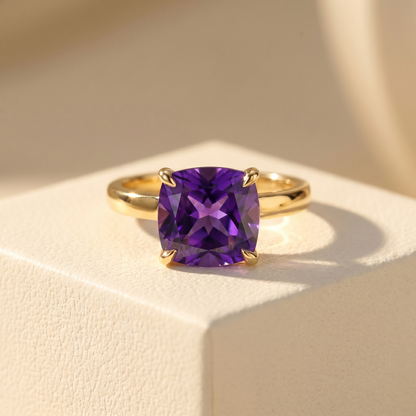 Aria Cushion Solitaire Ring – Purple Sapphire