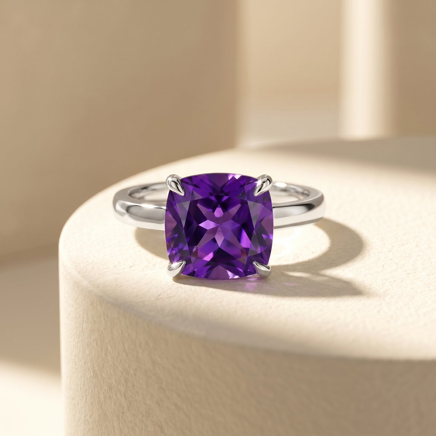 Aria Cushion Solitaire Ring – Purple Sapphire