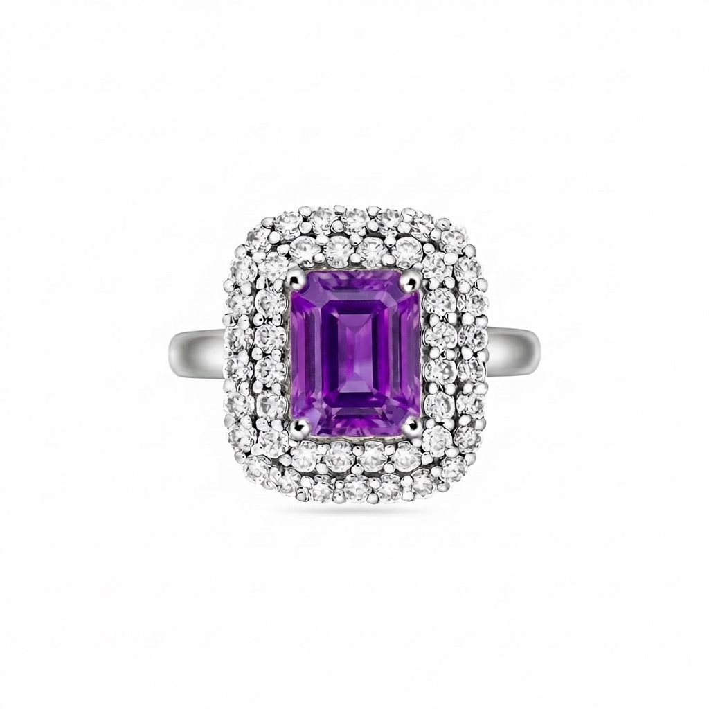 Nexus Double Halo Ring – Purple Sapphire