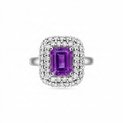 Nexus Double Halo Ring – Purple Sapphire