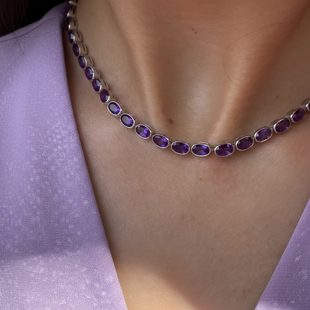 Velara Frame Tennis Necklace – Purple Amethyst