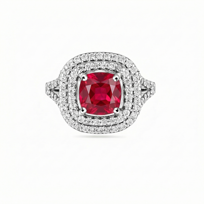 Aria Double Halo Ring – Red Ruby