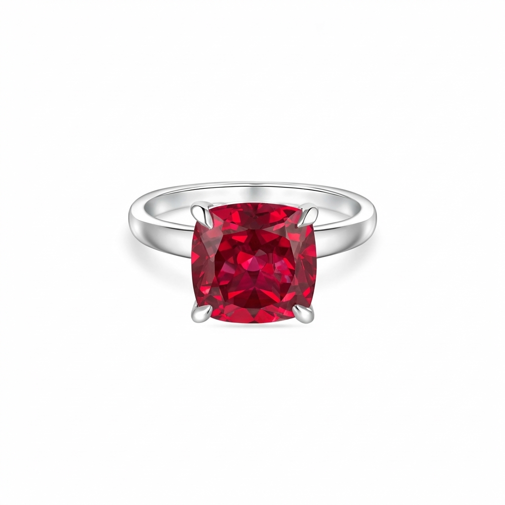 Aria Cushion Solitaire Ring – Red Ruby