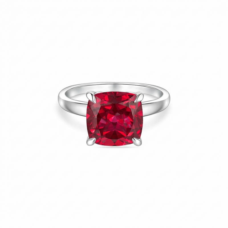Aria Cushion Solitaire Ring – Red Ruby