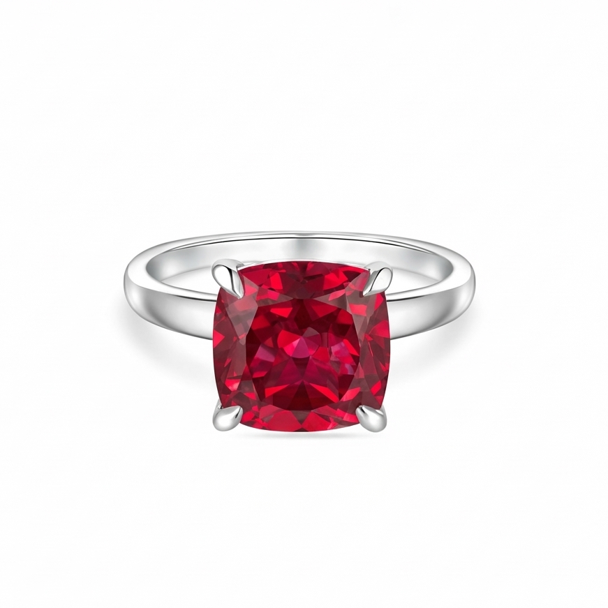 Aria Cushion Solitaire Ring – Red Ruby
