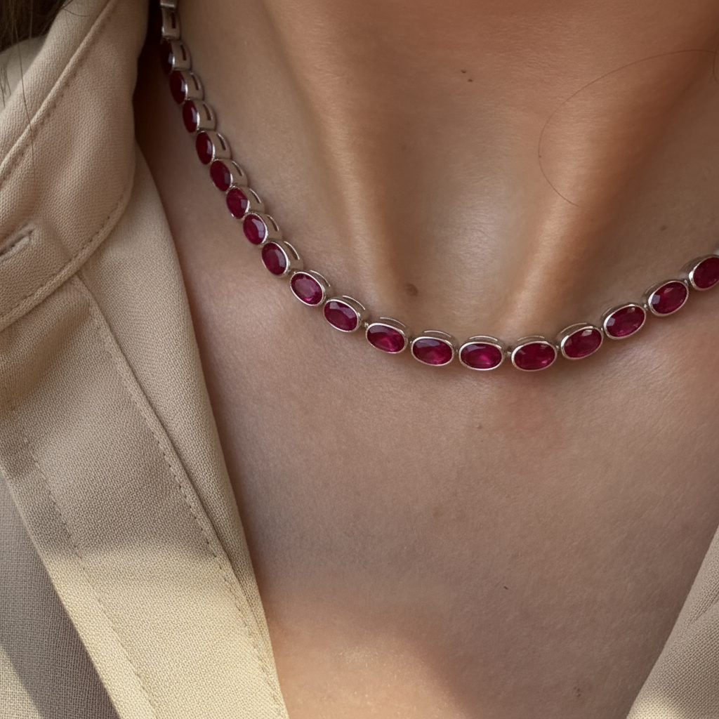 Velara Frame Tennis Necklace – Red Ruby