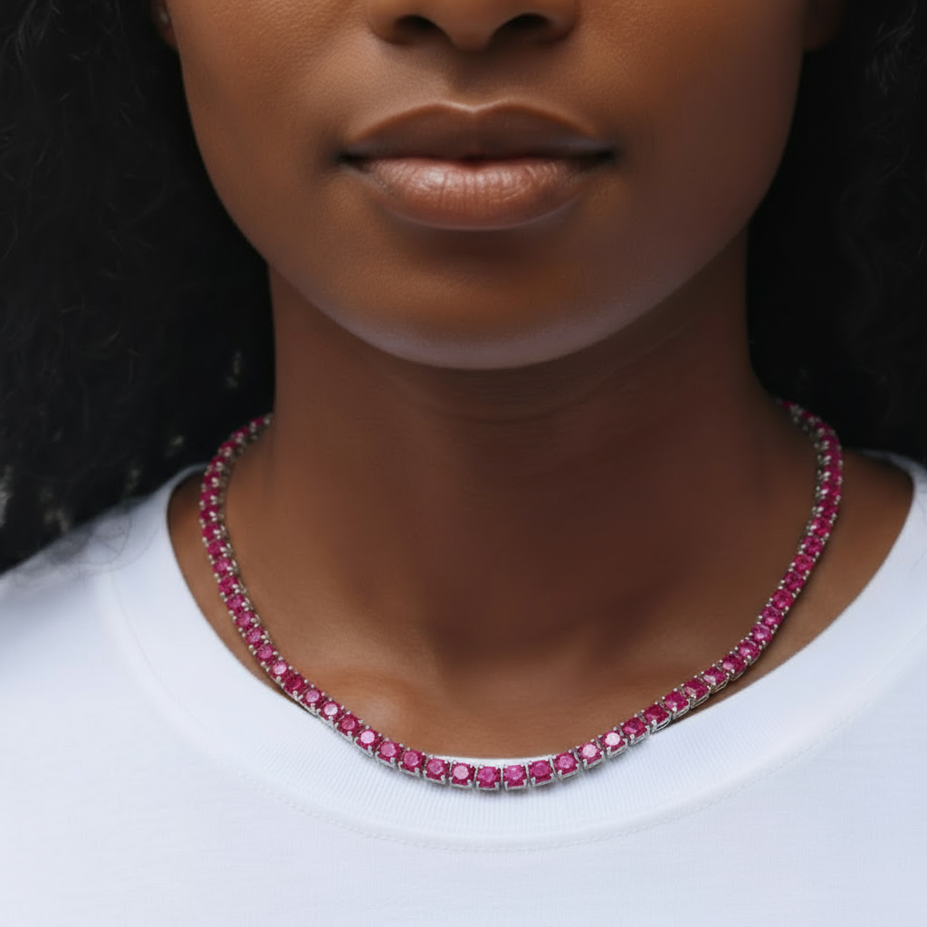 Juno Maxi Tennis Necklace – Red Ruby