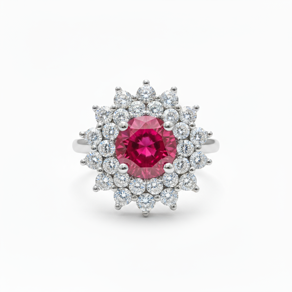 Juno Flower Ring – Red Ruby
