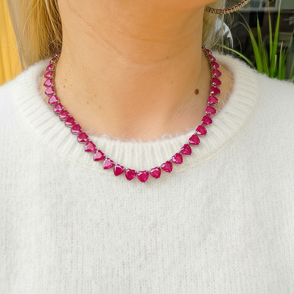 Amore Maxi Tennis Necklace – Deep Red Garnet