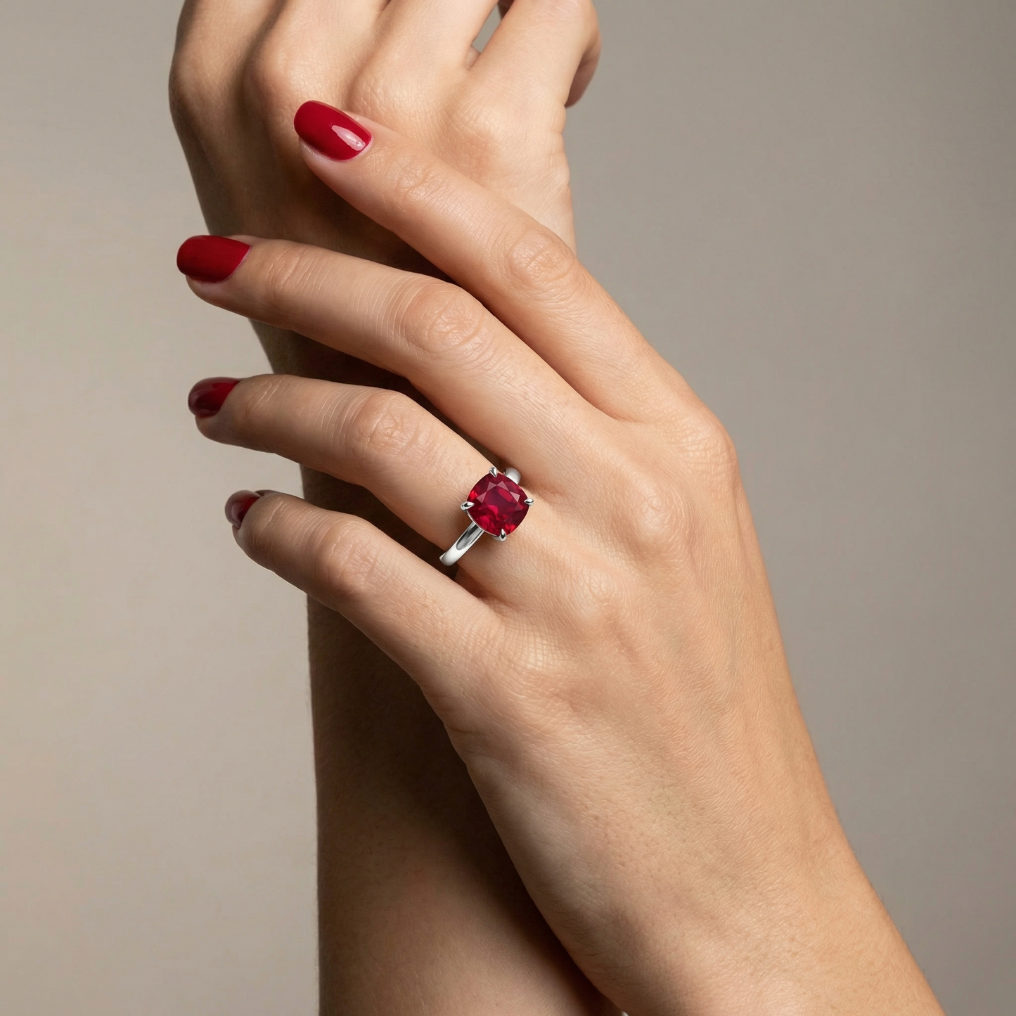Aria Cushion Solitaire Ring – Red Ruby