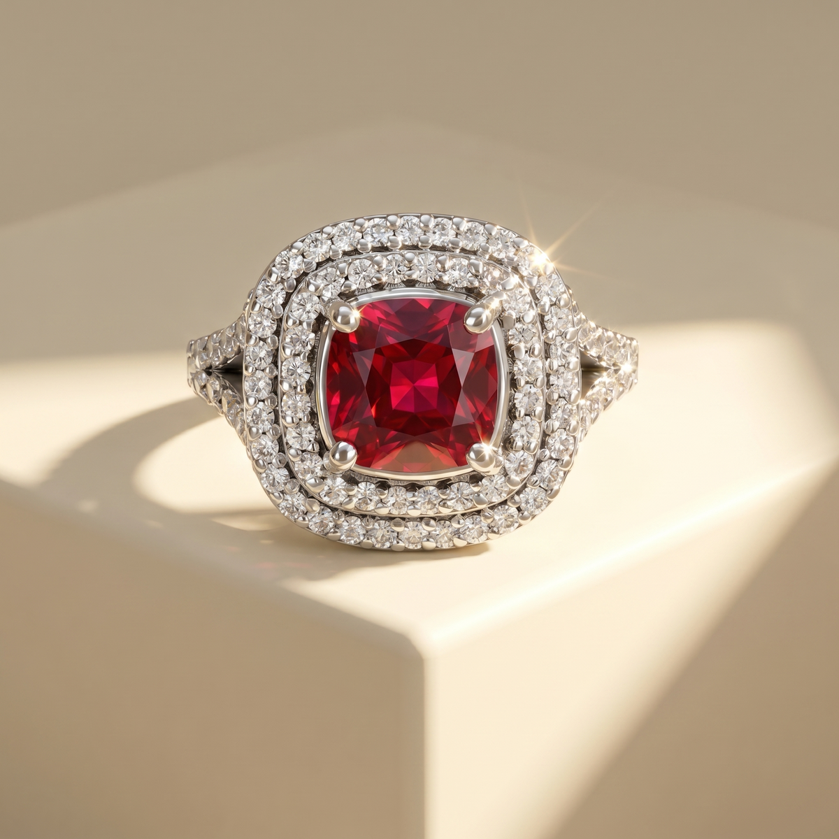 Aria Double Halo Ring – Red Ruby