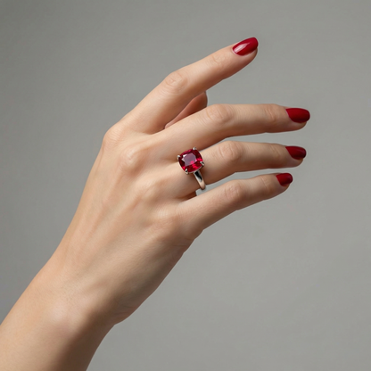 Aria Cushion Solitaire Ring – Red Ruby