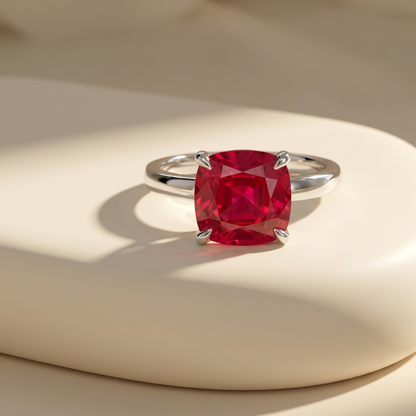 Aria Cushion Solitaire Ring – Red Ruby