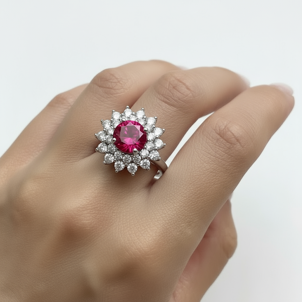 Juno Flower Ring – Red Ruby