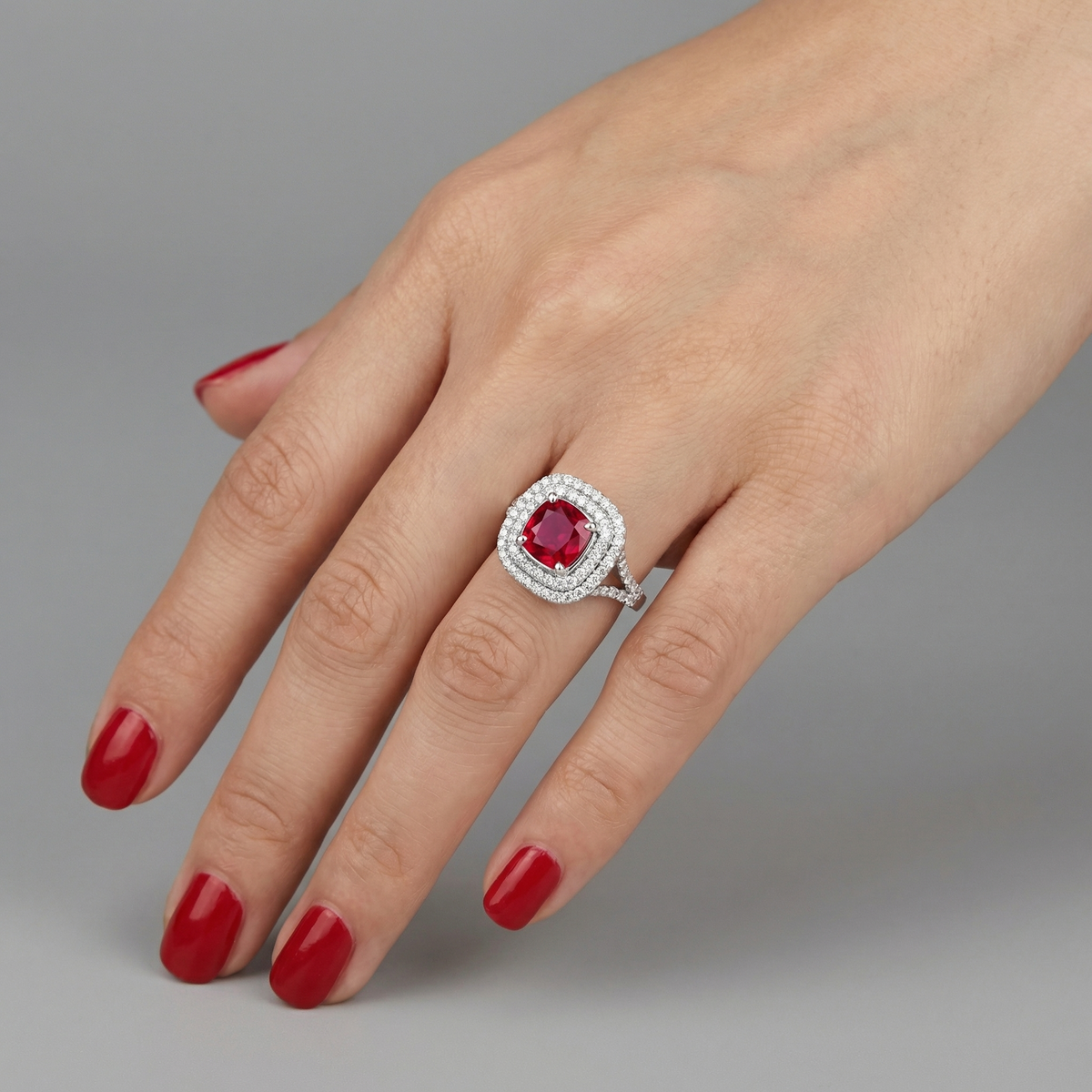 Aria Double Halo Ring – Red Ruby
