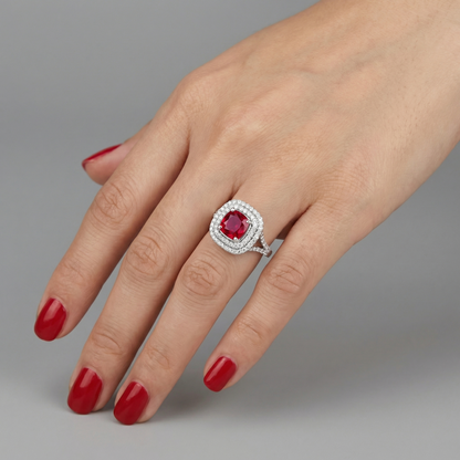 Aria Double Halo Ring – Red Ruby
