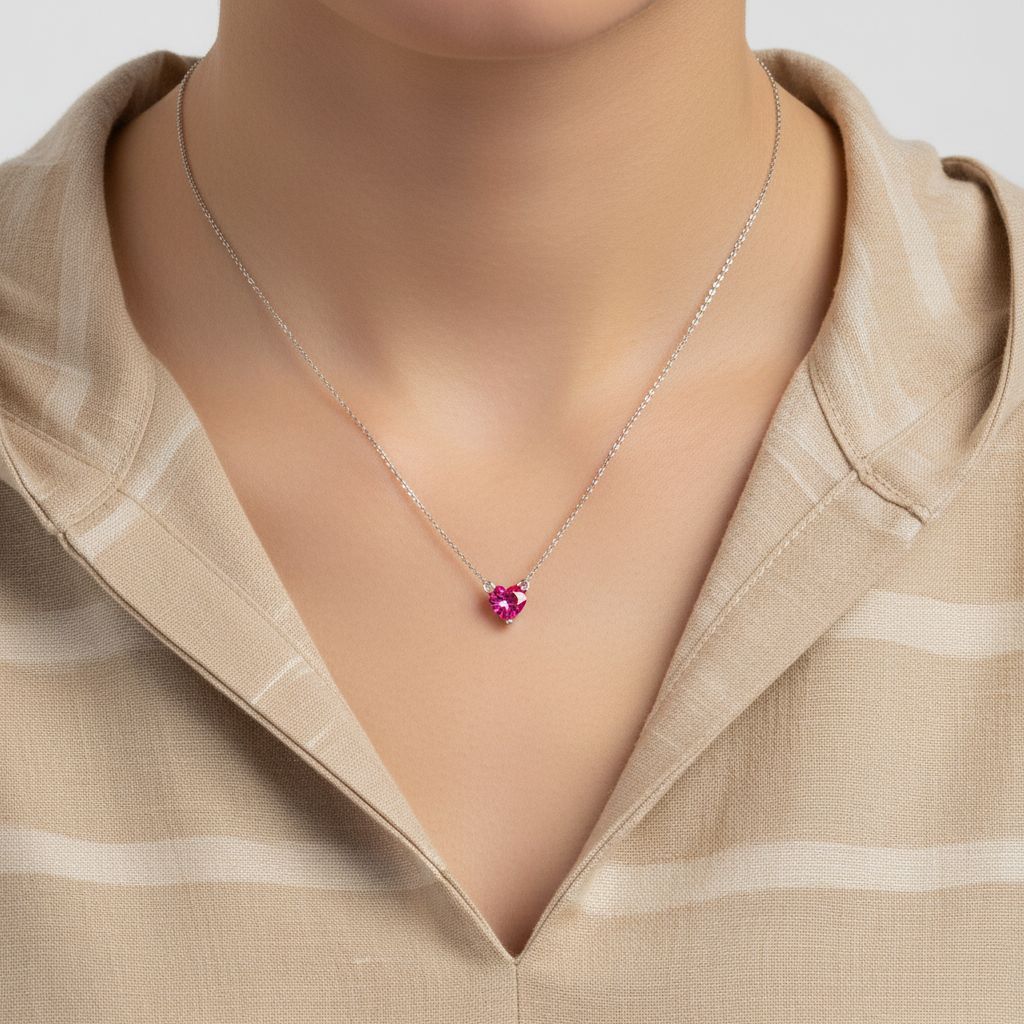 Amore Mini Solitaire Necklace – Red Ruby
