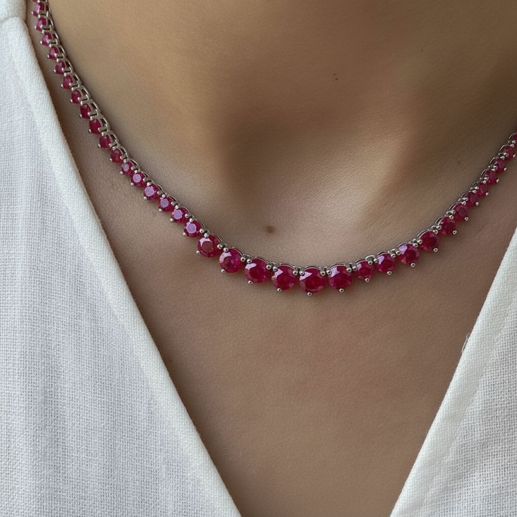 Juno Graduated Tennis Necklace – Red Ruby