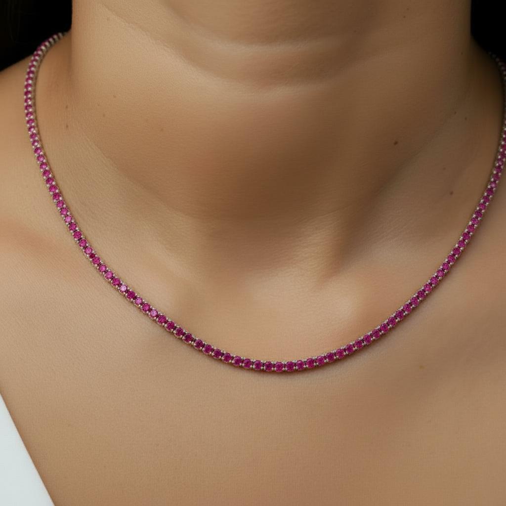 Juno Mini Tennis Necklace – Red Ruby