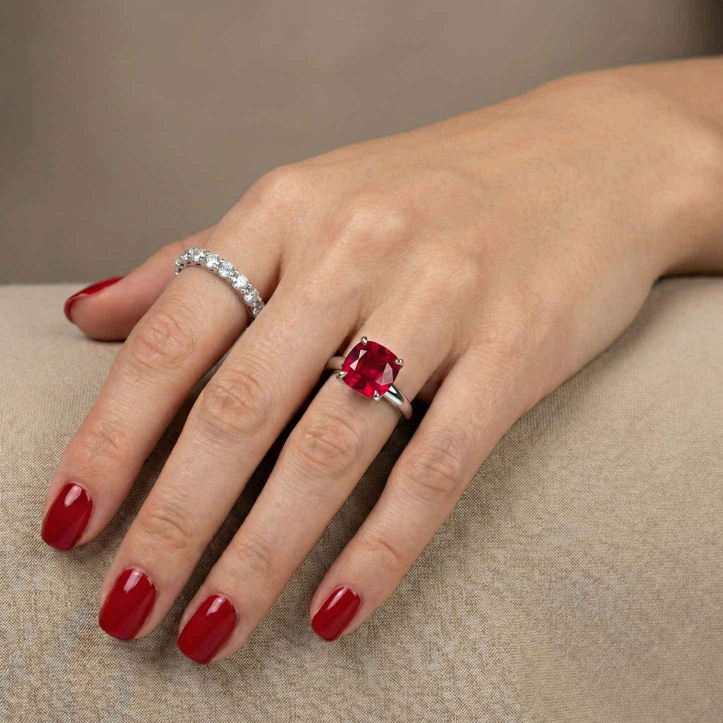 Aria Cushion Solitaire Ring – Red Ruby
