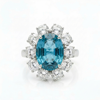 Velara Grand Halo Ring – Teal Blue Spinel
