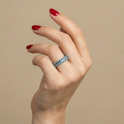 Velara Eternity Ring – Teal Blue Spinel