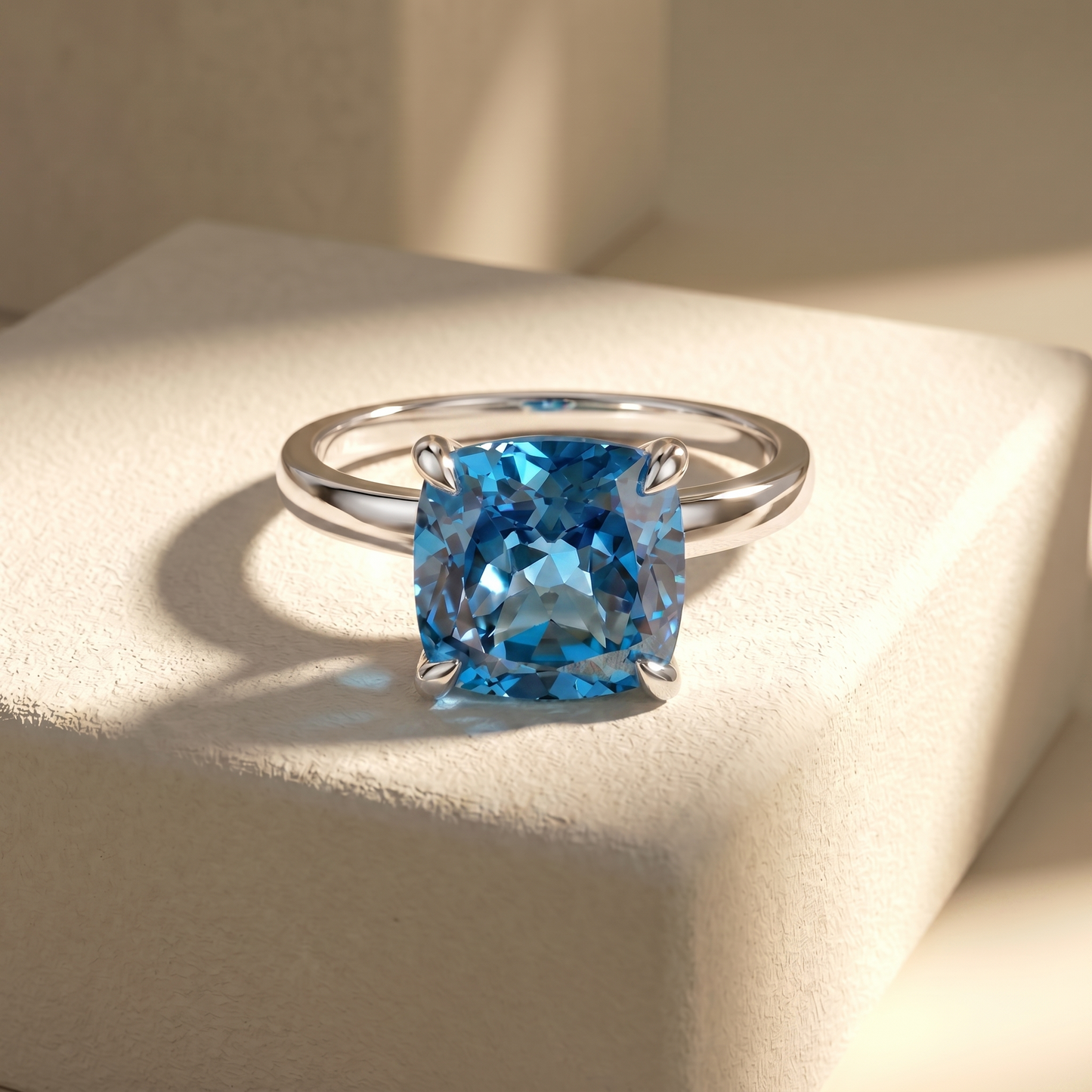Aria Cushion Solitaire Ring – Teal Blue Spinel