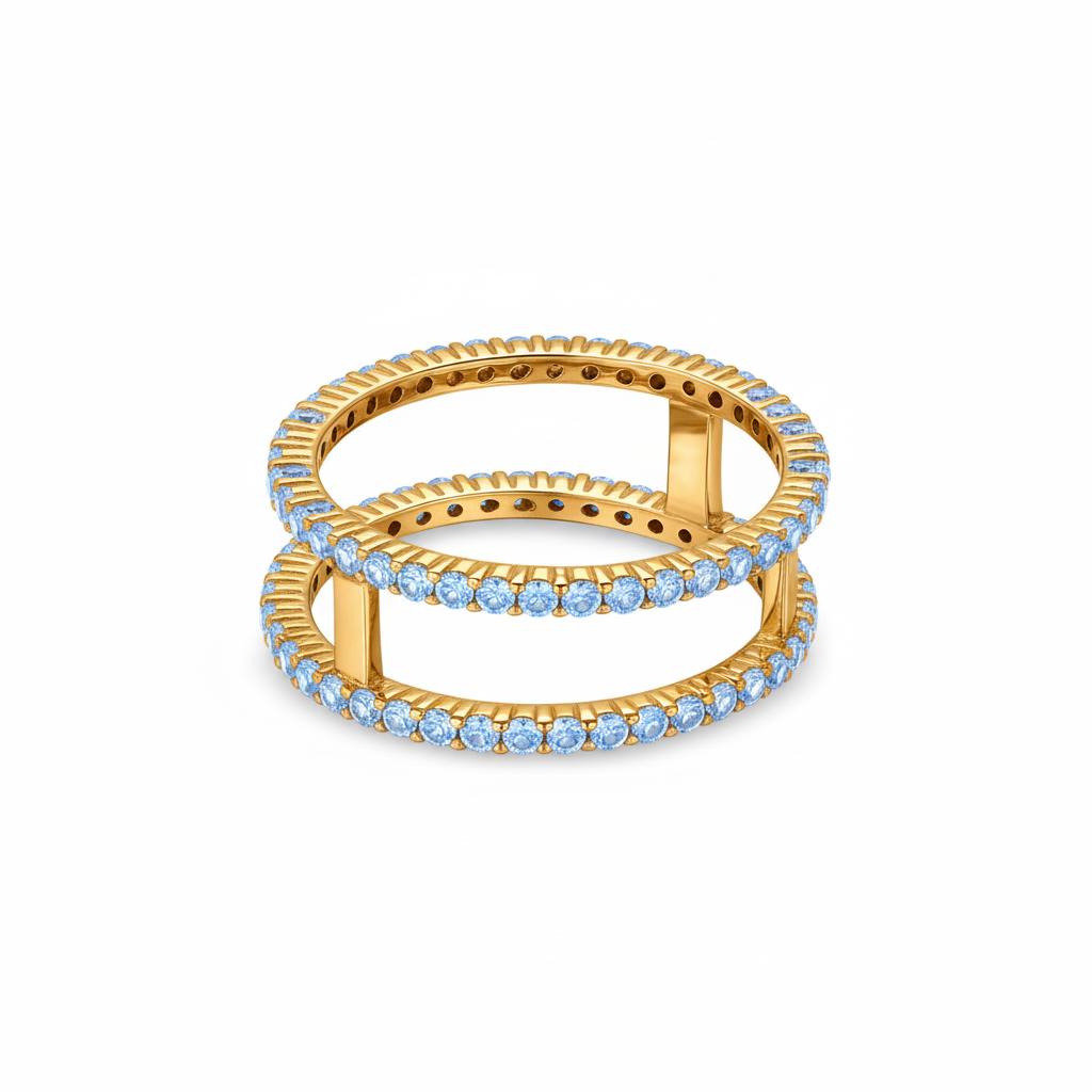 Linea Double Ring – Teal Blue Spinel