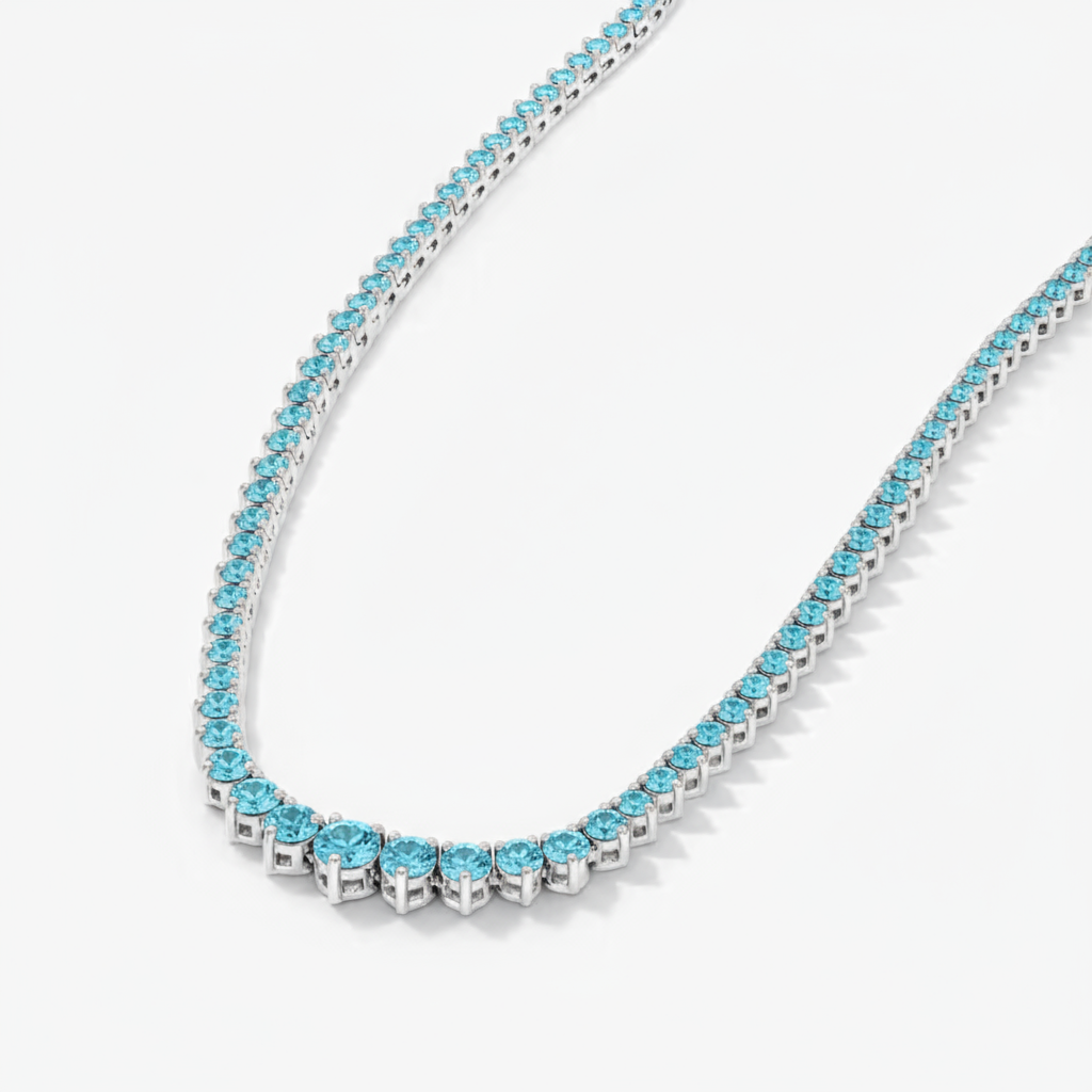 Juno Graduated Tennis Necklace – Teal Blue Spinel