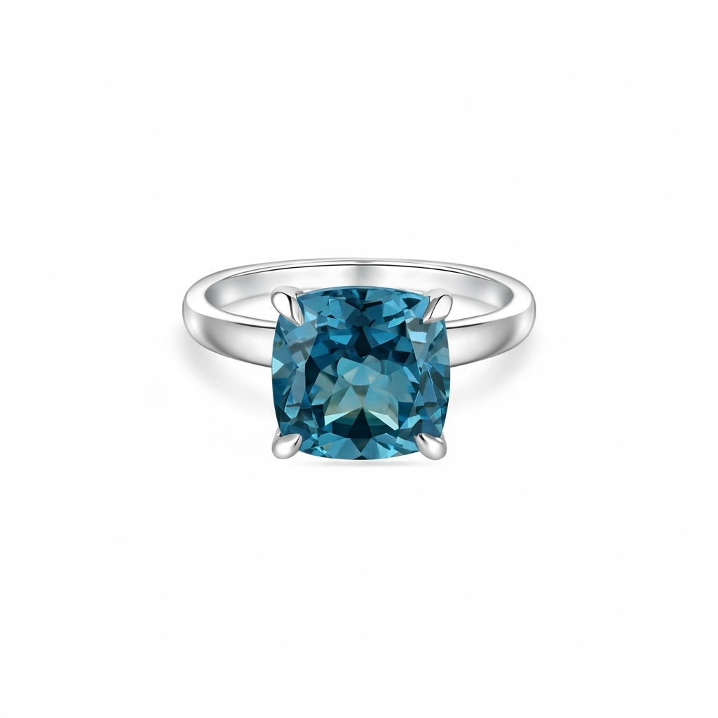Aria Cushion Solitaire Ring – Teal Blue Spinel