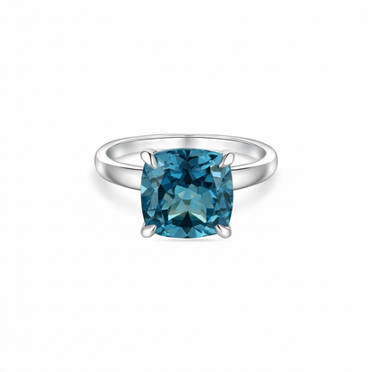 Aria Cushion Solitaire Ring – Teal Blue Spinel