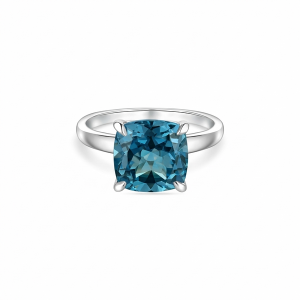 Aria Cushion Solitaire Ring – Teal Blue Spinel