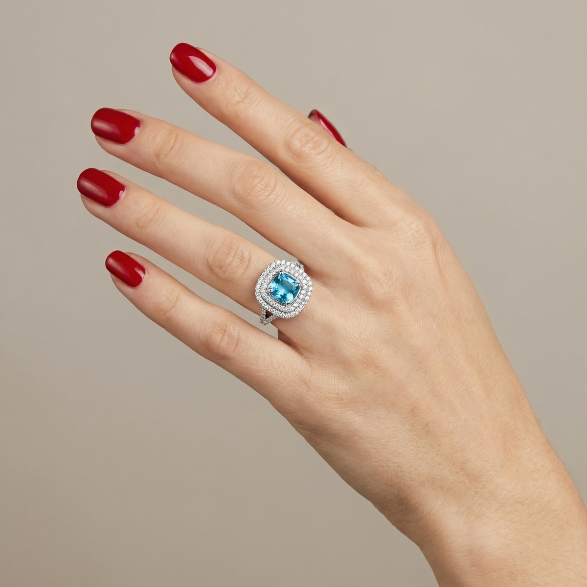 Aria Double Halo Ring – Teal Blue Spinel