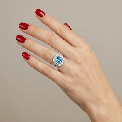 Aria Double Halo Ring – Teal Blue Spinel