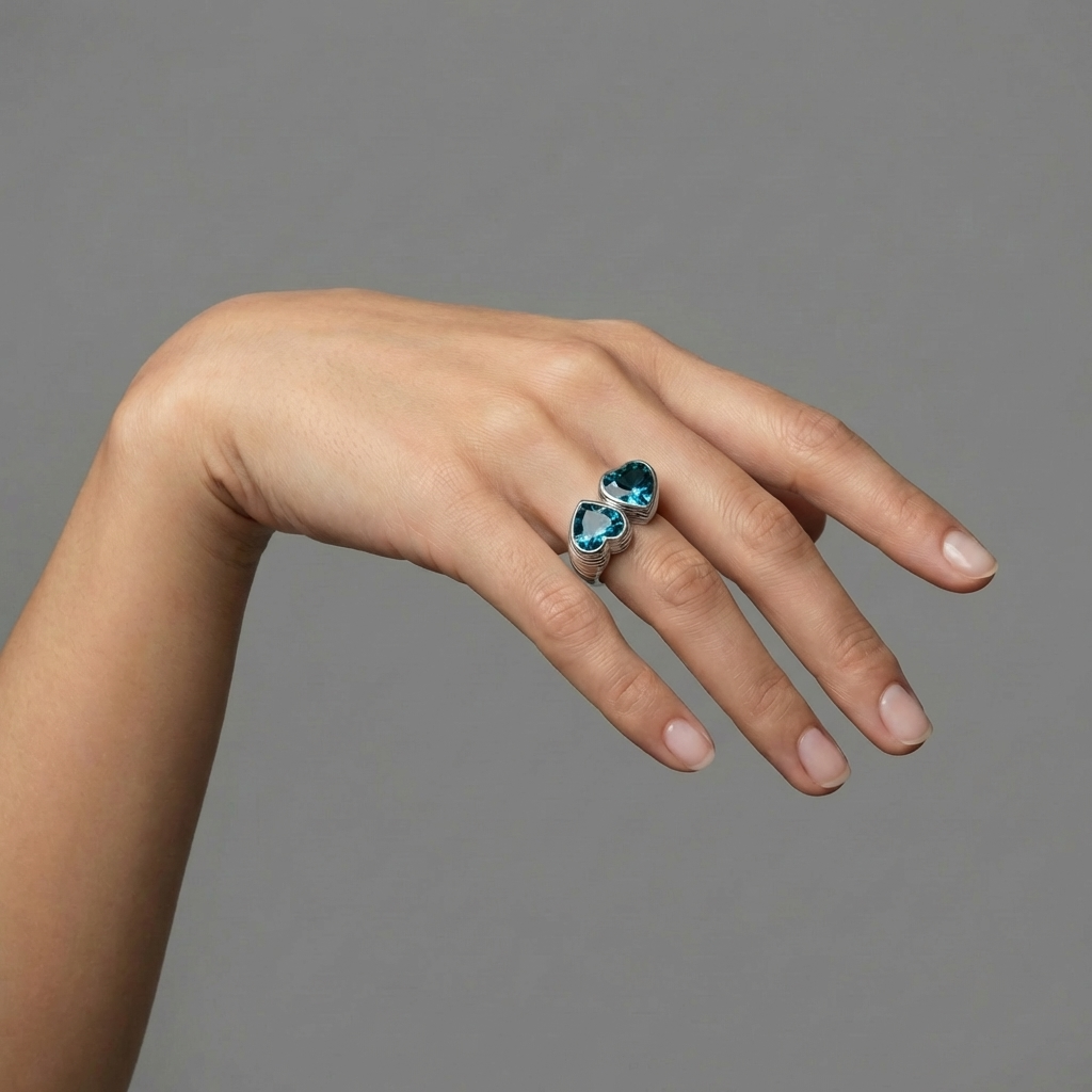 Amore Double Signet Ring – Teal Blue Spinel