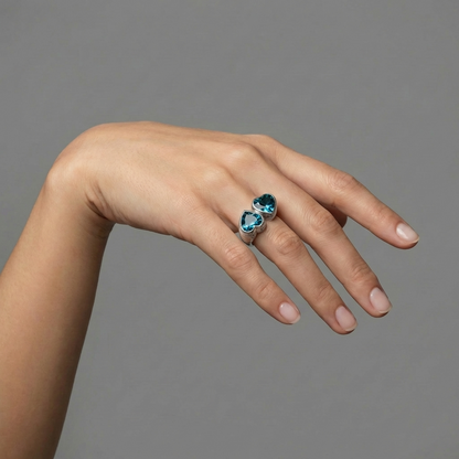 Amore Double Signet Ring – Teal Blue Spinel