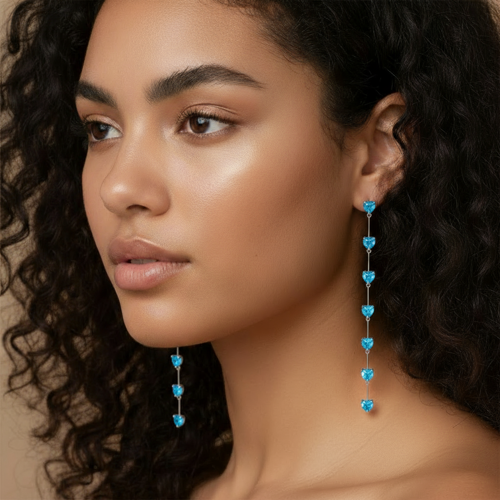 Amore Long Drop Earrings – Teal Blue Spinel