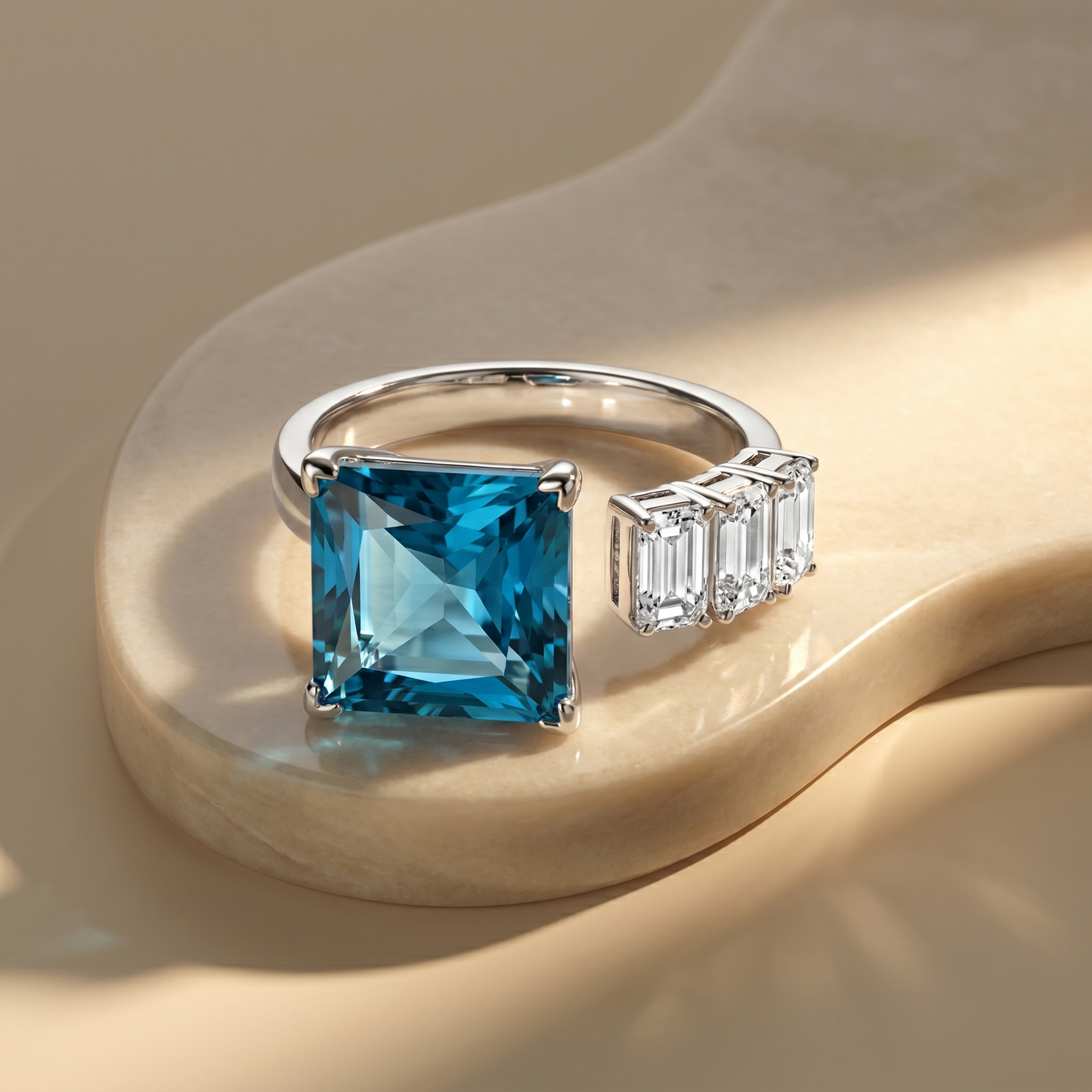 Aria Princess Open Ring – Teal Blue Spinel