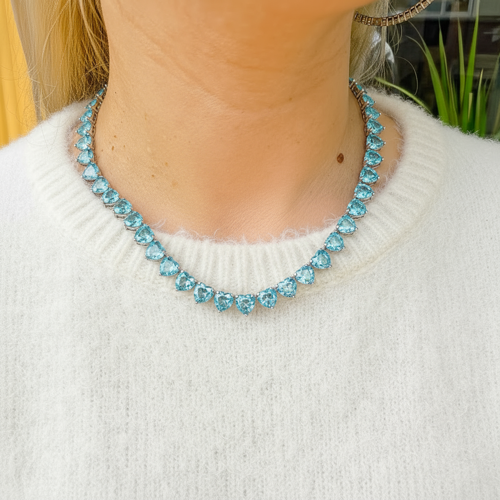 Amore Maxi Tennis Necklace – Teal Blue Spinel
